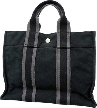 Herm&egrave;s Black Canvas Tote Bag (Pre-Owned)
