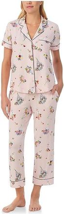 Kate Spade New York Short Sleeve Modal Jersey Cropped Pj Set Womens Pajama Sets Whimsical Bouquets : LG, Elastane/Modal