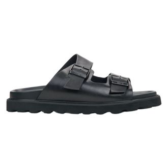 Estro & Luminara Black Leather Slides with Thick Straps - male - Estro - Sliders - Black - 6 UK - Shoes
