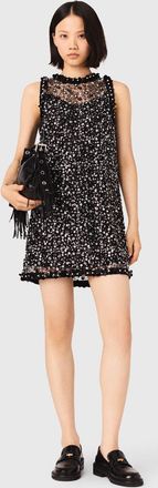 Maje Rhinestone Floral Dress - Black - Maje