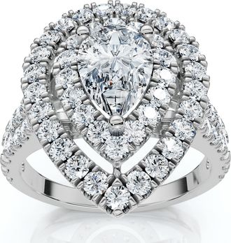 Pompeii3 2 Ct TW Pear Shape Halo Diamond Engagement Ring 14k White Gold Lab Grown