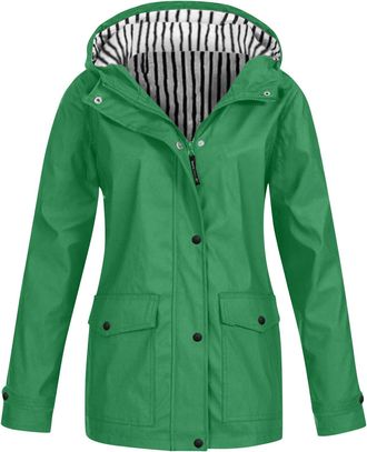 Generic Womens Hiking Jacket Waterproof, Rain Coats For Women Plus Size Solid Color Drawstring Ladies Waterproof Jackets With Hood Warm Trench Coats For Women