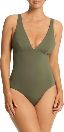 Sea Level Australia Essentials Longline One-Piece Swimsuit in Khaki at Nordstrom, Size 10 Us