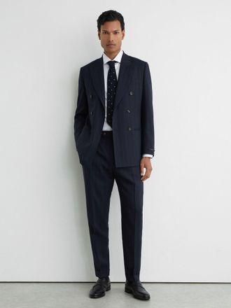 Reiss Navy Wool Pinstripe Side-adjuster Suit Trousers Tailored-fit, 32