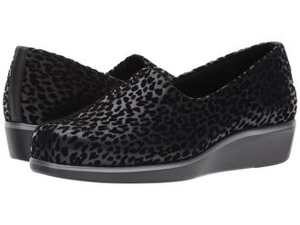 SAS Bliss Slip On Comfort Wedge Womens Shoes Black Leopard : 10.5 WW - Double Wide (D), Textile