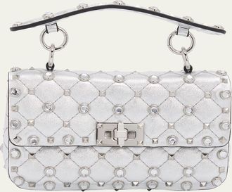 Valentino Garavani Quilted Rockstud Metallic Leather Top-Handle Bag