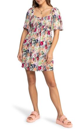 Roxy Golden Dawn Floral Minidress in Ash Rose Wallflower at Nordstrom, Size Small