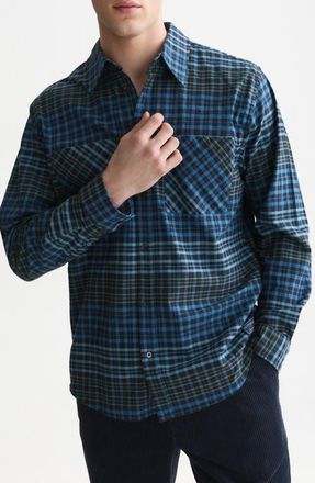 Scotch & Soda Relaxed Fit Checked Flannel Shirt in Meteorite Check at Nordstrom, Size Xx-Large