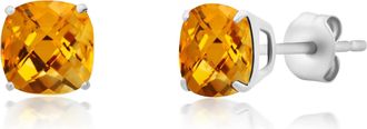 MAX + STONE 14k Yellow or White Gold 6MM Cushion Cut Gemstone Solitaire Gemstone Studs