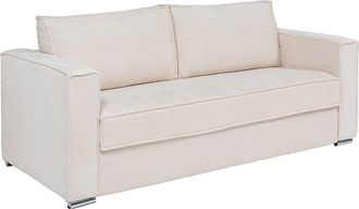 Vente-Unique Sof&aacute; cama de 4 plazas de apertura r&aacute;pida en chenilla beige - Somier de l&aacute;minas anchas de 160 cm - Colch&oacute;n viscoel&aacute;stico de 22 cm LORETO