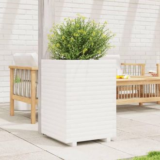 Berkfield Home Beautiful Garden Planter White 50x50x72 cm Solid Wood Pine | Size: 50 x 50 x 72 cm