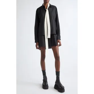 sacai Long Sleeve Tiered Shirtdress in Black at Nordstrom, Size 3
