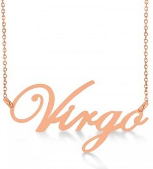 Allurez Virgo Zodiac Text Pendant Necklace 14k Rose Gold