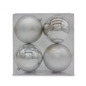 Christmas Sparkle Silver Christmas Sparkle Pack of 4 Shatterproof 10cm Baubles - 2 x Matt - 2 x Shiny | TJ Hughes