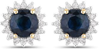Diana M. Jewels Blue Sapphire Round 6mm - 2Pcs + White Diamond F/C Round 1.30mm( I1-I2/I color ) - 32Pcs ( White Pen Rhodium ) ( Post in the middle ) ( Push (PBF03) (