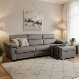 Dmora Sof&aacute; Cama Con Chaise Longue Priverno, Desenfundable, Con Almacenamiento, Impermeable, Multifunci&oacute;n, 285x160 Cm Gris
