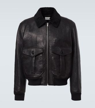 Saint Laurent Shearling-trimmed leather bomber jacket
