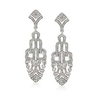 Ross-Simons Diamond Art Deco-Style Drop Earrings in Sterling Silver