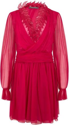 Alberta Ferretti Kleedjes, Dames, Rood, L, Korte jurk met transparante mouwen