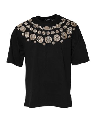 Dolce & Gabbana Black Coin Print Cotton Crew Neck Mens T-shirt