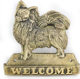OEM Chihuahua De Pelo Largo: Cartel Para Puerta Con Perro, Placa De Bienvenida De Lat&oacute;n, Cartel &Uacute;nico Con La Palabra Welcome De Art-dog
