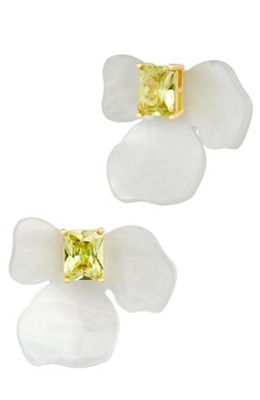 Savvy Cie Jewels MOTHER OF PEARLS FLOWER JACKET WITH STUD PERIDOT CZ EARRINGS