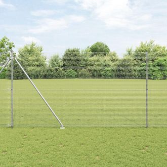 Berkfield Home Welded Wire Fence with 13 Spike Posts 1.6x25 m Galvanised Steel in Silver