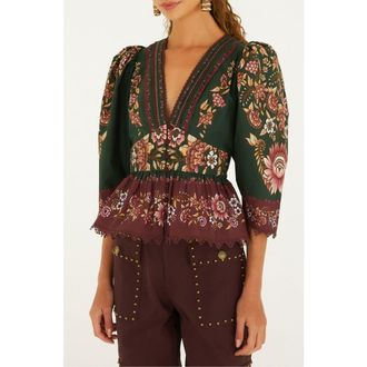 Farm Rio Daniela Floral Cotton Top in Daniela Green at Nordstrom, Size Xx-Small
