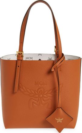 MCM Mini Lauretos Reversible Leather Shopper Bag in Cognac at Nordstrom
