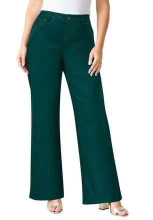Roaman's Plus Size 24/7 Stretch Wide Leg Jean in Emerald Green at Nordstrom, Size 36