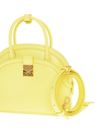 MCM Womens Anna Logo Plaque Tote Bag Yellow >