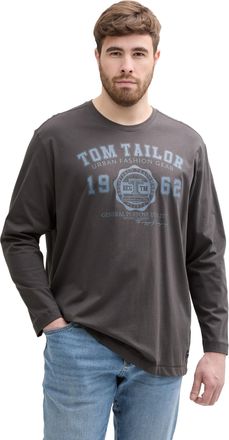 Tom Tailor Langarmshirt TOM TAILOR PLUS, Damen, Gr. 4XL, tarmac grau, Single Jersey, Obermaterial: 100% Baumwolle, bedruckt, bequem h&uuml;ftbedeckend, Rundhals, Shir