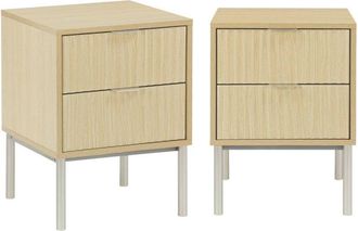 Sweeek Sweeek - Set of 2 bedside tables with wood and metal effect, Richmond, Natural, 40x40x55 cm