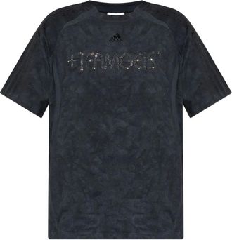 adidas rhinestone-embellishment cotton T-shirt - women - Cotton - L - Black