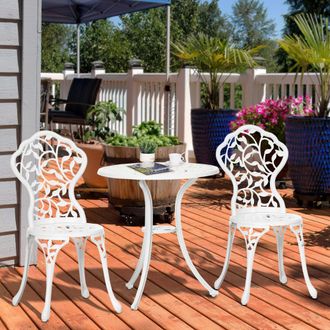 OUTSUNNY Aluminium Bistro Set Garden Coffee Table Chair Outdoor Dining Set in White