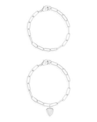 Adornia Adornia Silver Plated Heart Paper Clip Chain Bracelet