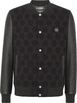 Philipp Plein Varsity Bomber Monogram - Heren - Bomber jackets - Zwart - 3XL - Wol - Jassen