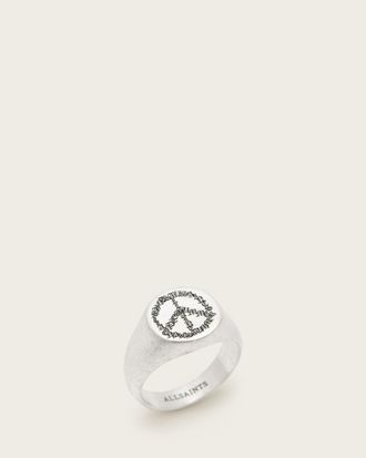 AllSaints Sterling Silver Leon Sterling Silver Peace Engraved Ring, Size: M