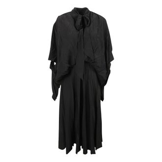 Balenciaga Midi Dresses, female, Black, 2XS, Black Silk Midi Dress with Cut-Outs