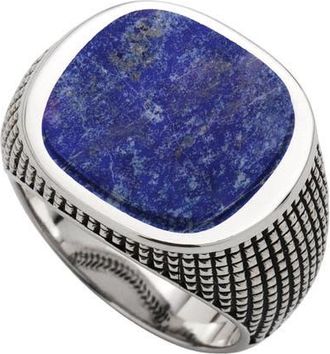 Jan Leslie Gemstone Sterling Silver Cross Etched Ring in Blue at Nordstrom, Size 11