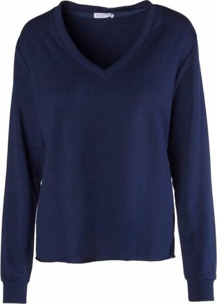 Anonym Apparel Womens Sofia Fleece V-Neck Sweatshirt In Marine