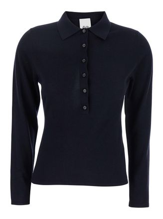 Allude Black Polo Style Sweater With Classic Collar In Wool Woman