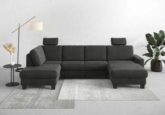 HOME AFFAIRE Wohnlandschaft »Summer U-Form« mit oder ohne Bettfunktion und Bettkasten, wengefarbene Holzfüsse