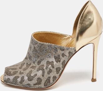 Gianvito Rossi Silver/gold Glitter And Leather Peep Toe Pumps