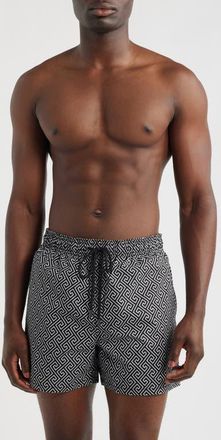 Bugatchi Cruz Print Swim Trunks in Black at Nordstrom, Size Xx-Large