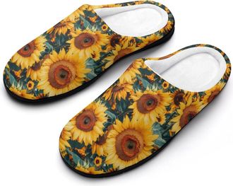 Generic Sunflowers Mens Slippers Memory Foam Winter Warm Sandals Slip On House Shoes Size 7-14