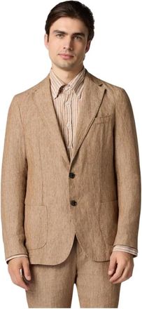 Brooks Brothers Kostuums, Heren, Bruin, XL, Linnen, Linnen Single-Breasted Blazer