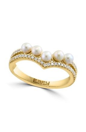 Effy 14K Yellow Gold Diamond Fresh Water Pearl Tiara Ring in 14K Gold at Nordstrom, Size 7