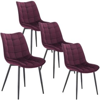 Woltu 4x Sedia da Pranzo Retro Velluto Senza Braccioli Salotto Imbottite Cucina Bordeaux