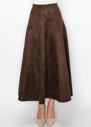 YAL New York Long Brown Skirt in Soft Faux Suede